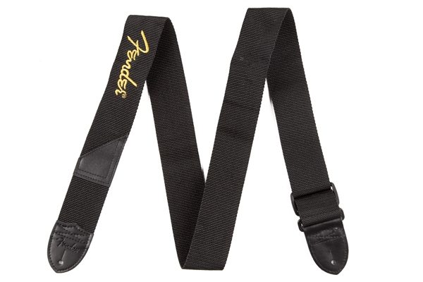 Fender® 2" Black Poly Strap with Yellow Fender® Logo