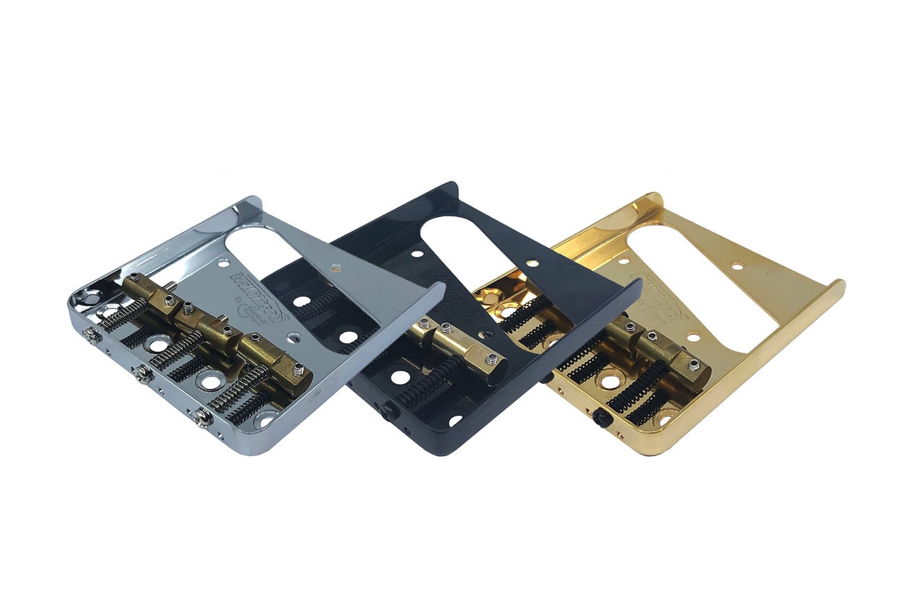 WTB Ashtray Bridges Set Replacement for Tele TL Style 6 Strings Electric or Vintage Guitar Black Wilkinson Fixed Guitar Bridge with Brass 3-Saddles 