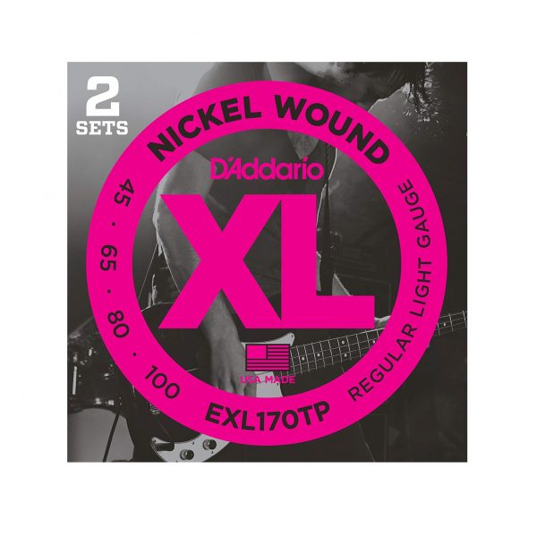 D'Addario EXL170 Nickel Wound Electric Bass Strings, Light, Long Scale, 45-100 2 Pack