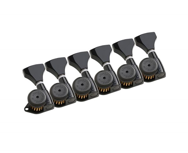 Hipshot 6K1GL0BT-STAG Black Staggered Open Grip-Lock Left Handed Guitar Machine Heads Set of 6 Inline