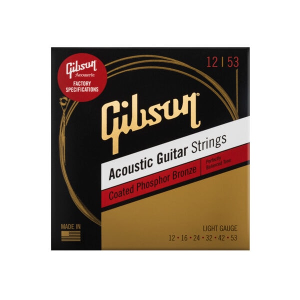 Gibson CPB12 Coated Phosphor Bronze Acoustic Guitar Strings, Light, 12-53