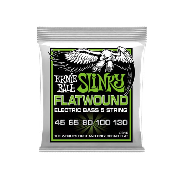 Ernie Ball 2816 5-String Regular Slinky Cobalt Flatwound Electric Bass Strings, 45-130